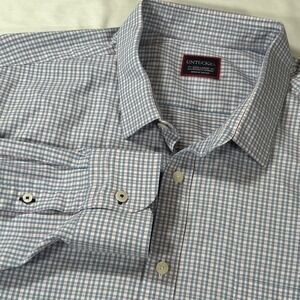 UNTUCKit Shirt‎ Mens 3XL Performance Button Down Blue Pink Check Light Stretch